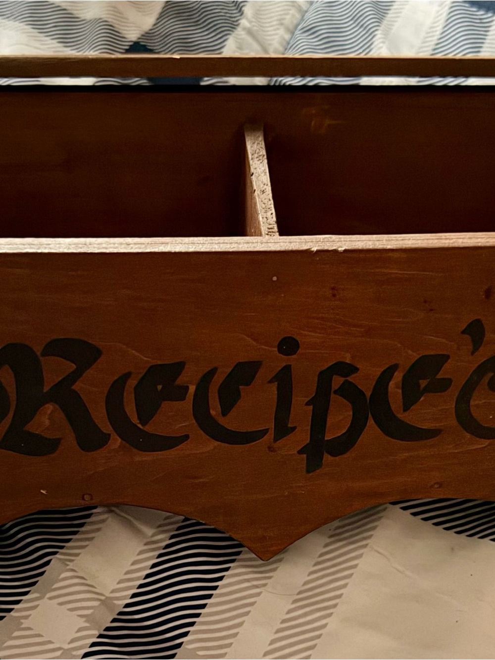 Vintage Rustic HTF Wooden Recipe Box Organizer with Hinged Lid